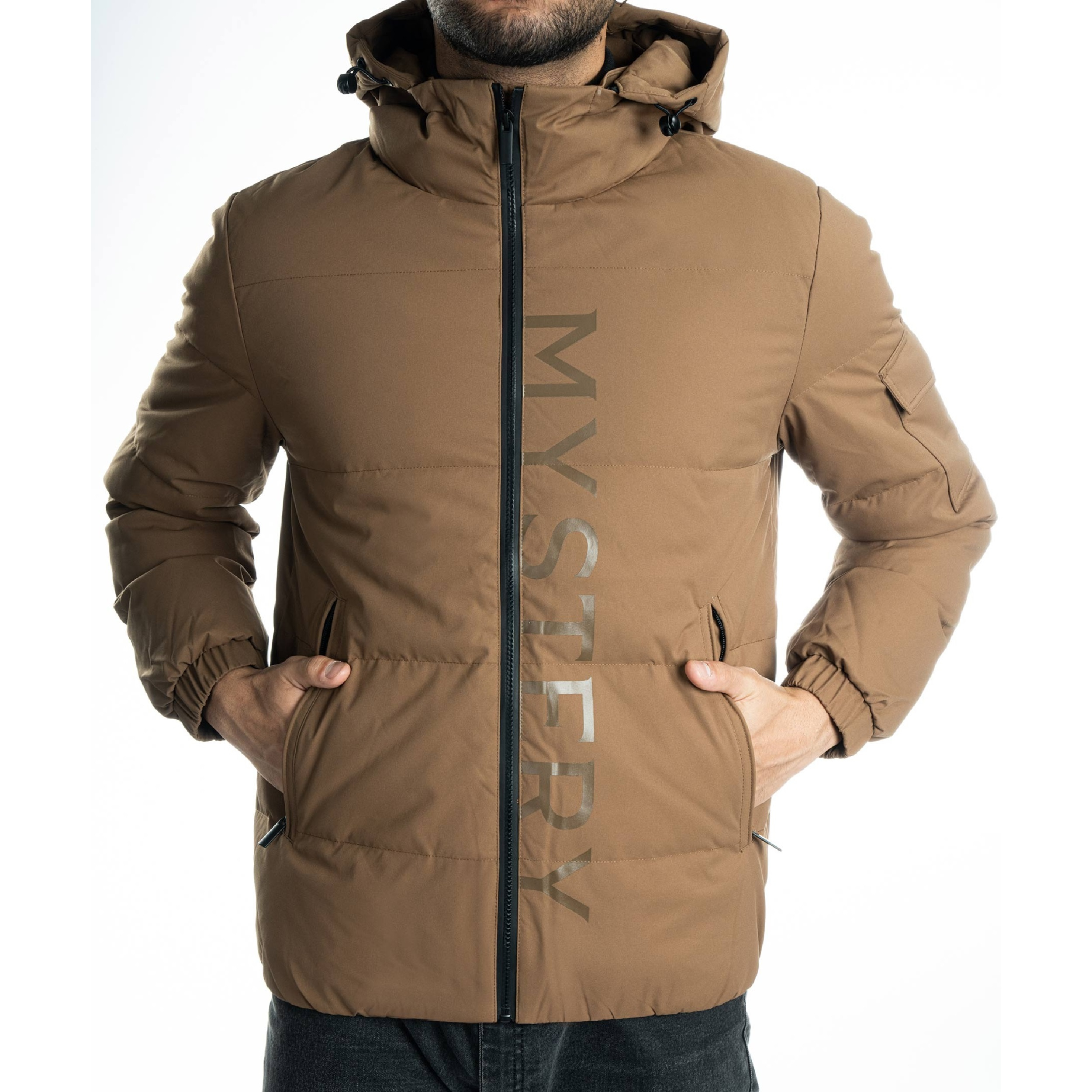 کاپشن مردانه جین وست مدل کلاهدار کد 122149 رنگ نسکافه‌ای