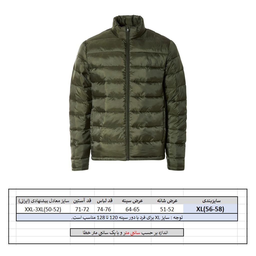 کاپشن مردانه مدل لایت کد Gr476196 رنگ زیتونی